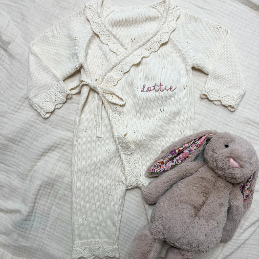 Personalised Knitted Baby Romper | Custom Embroidery